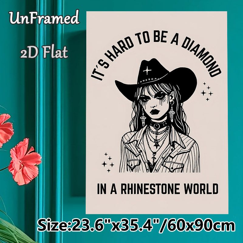 Goth Cowgirl Painting Poster, Monochrome Edgy Gothic Cowgirl Art Poster, Featuring Inspirational Quote, Ideal For Bedroom And Living Room Wall Decor_maomaolike.com