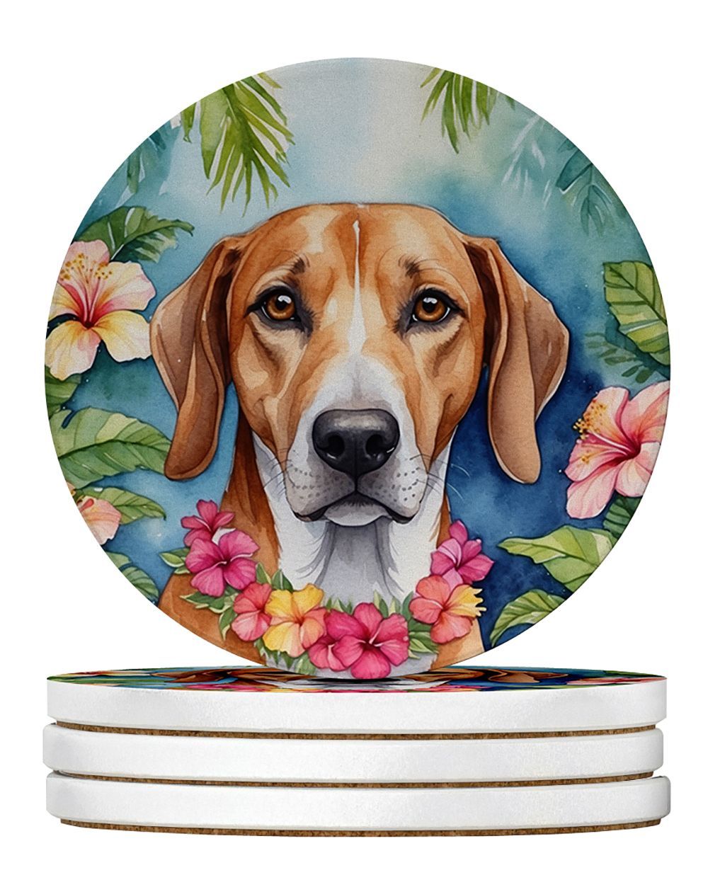 American Foxhound Luau Large Sandstone Coasters Pack Of 4 Absorbent Round Coasters Decor Gifts For Men Or Women, 4 In, Multicolor_maomaolike.com