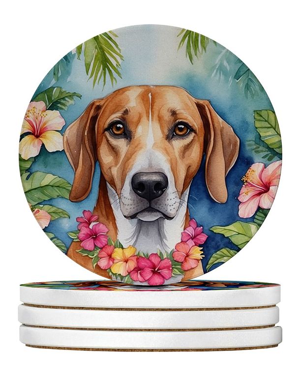 American Foxhound Luau Large Sandstone Coasters Pack Of 4 Absorbent Round Coasters Decor Gifts For Men Or Women, 4 In, Multicolor_maomaolike.com