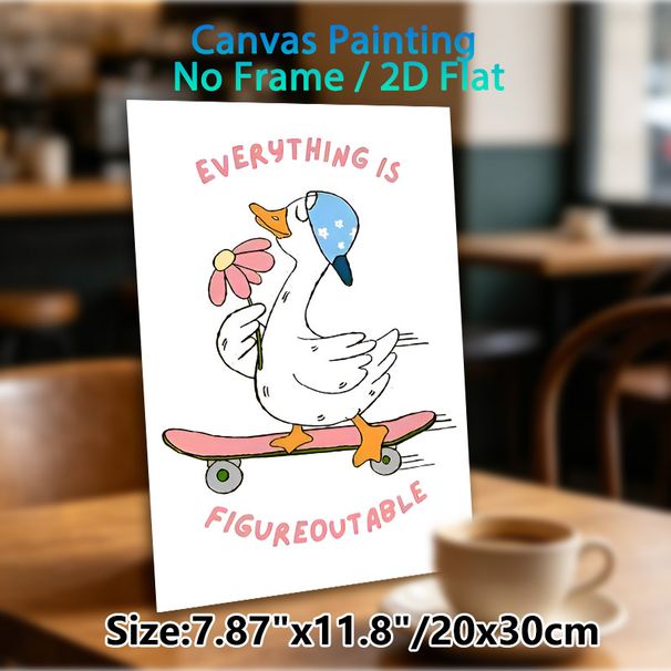Skateboarding Duck Motivational Painting Poster, Adorable Cartoon-style Duck With Flower On Skateboard Poster, Uplifting Quote Wall Decor Ideal For_maomaolike.com
