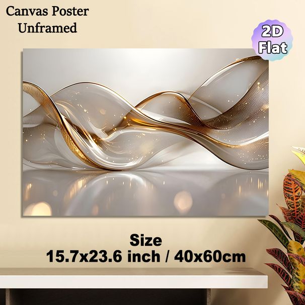 Abstract Fluid Curve Painting Poster, Luxury Glossy Wavy Shape With Golden Accents Poster, Elegant Modern Decor Suitable For Living Room, Office_maomaolike.com