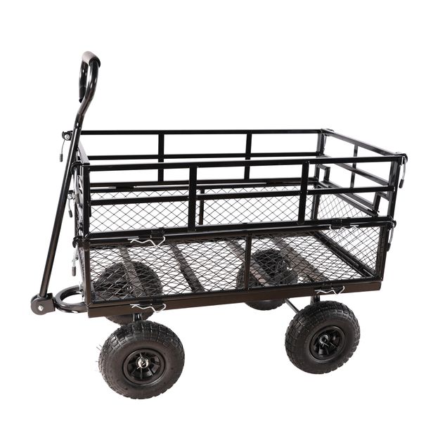 (Black Double Fence Utility Cart) Wagon Cart Garden Cart Trucks Make It Easier To Transport Firewood_maomaolike.com