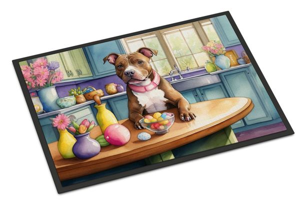 Decorating Easter Pit Bull Terrier Doormat Front Door Mat Indoor Outdoor Rugs For Entryway, Non Slip Washable Low Pile, 24H X 36W_maomaolike.com