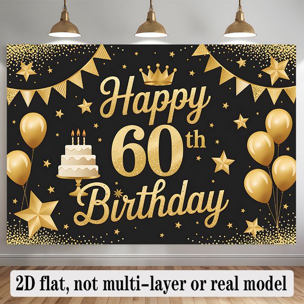 60th Birthday Banner - 2D Flat Polyester Party Backdrop, Wall Hanging Photo Props, Birthday Party Decor_maomaolike.com