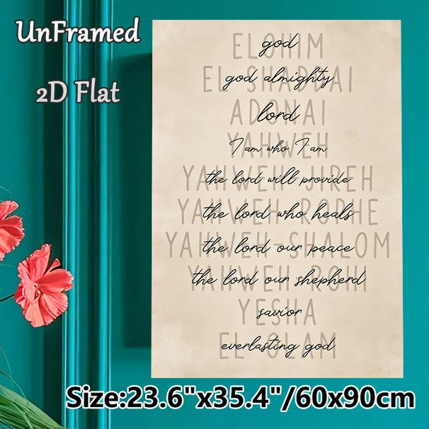 Religious Names Of God Painting Poster, Vintage Neutral-toned Script & Text Art Poster, Inspirational Faith-themed Decor Suitable For Home, Prayer_maomaolike.com