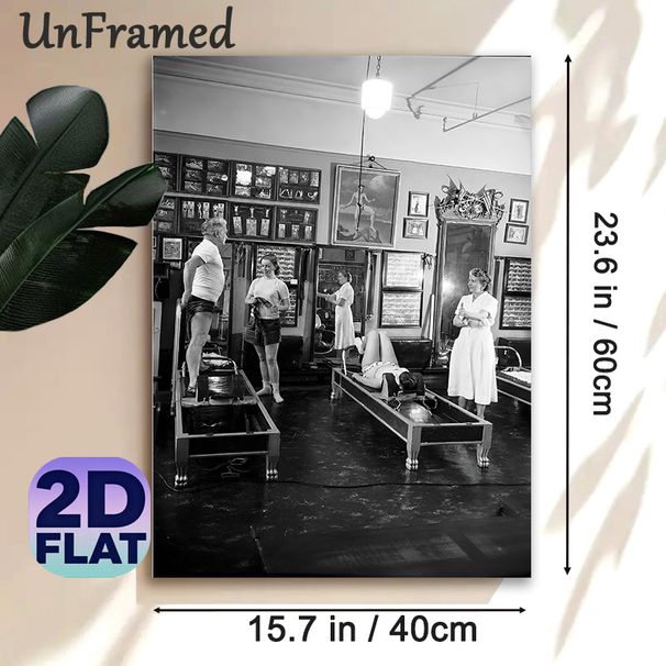 Vintage Pilates Studio Painting Poster, Monochrome Retro Fitness Scene Poster, Nostalgic Fitness-themed Decor Suitable For Gym, Home Workout Space_maomaolike.com