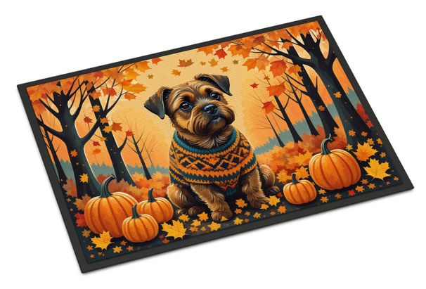 Border Terrier Fall Doormat Front Door Mat Indoor Outdoor Rugs For Entryway, Non Slip Washable Low Pile, 24H X 36W_maomaolike.com