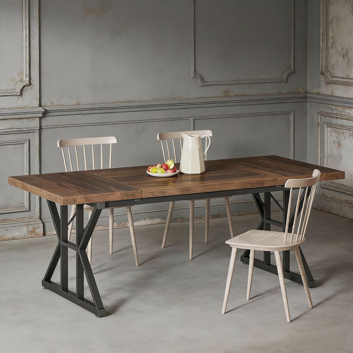 Wood Dining Table, Farmhouse 70.8" Kitchen Table For 6 People_maomaolike.com