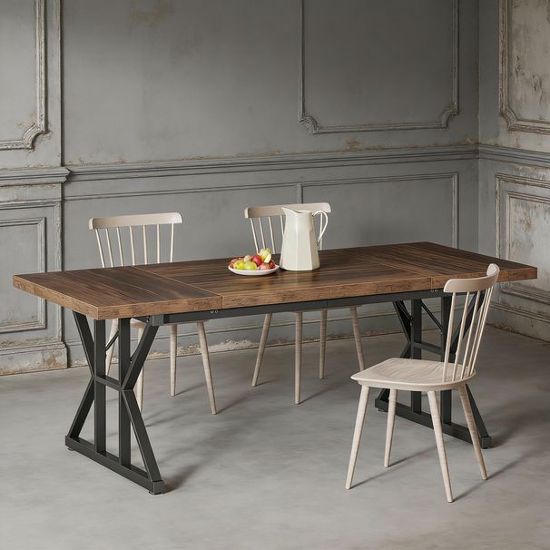 Wood Dining Table, Farmhouse 70.8" Kitchen Table For 6 People_maomaolike.com