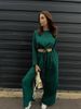 Women's clothing fashion solid color lace short long-sleeved top wide-leg pants two-piece set_maomaolike.com