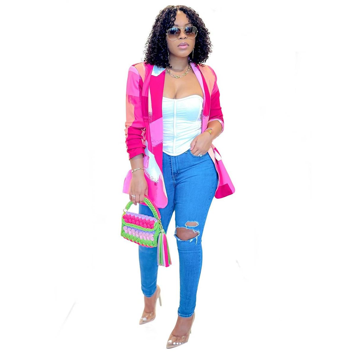 Women's Clothing Long-sleeved Printed Small Suit Small Jacket_maomaolike.com