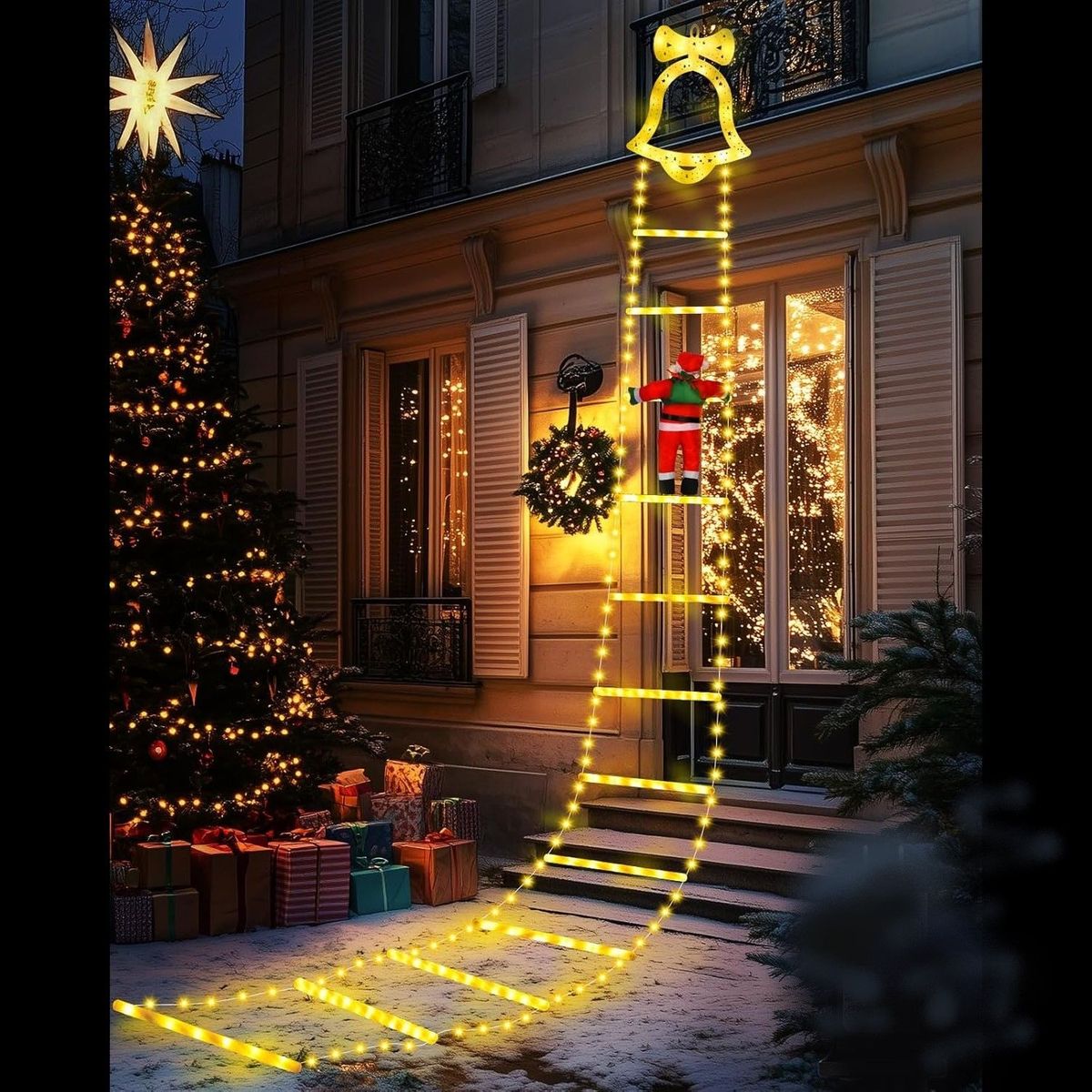 11 Ft Santa Claus Ladder Lights, Christmas Lights, Outdoor Ladder Lights_maomaolike.com