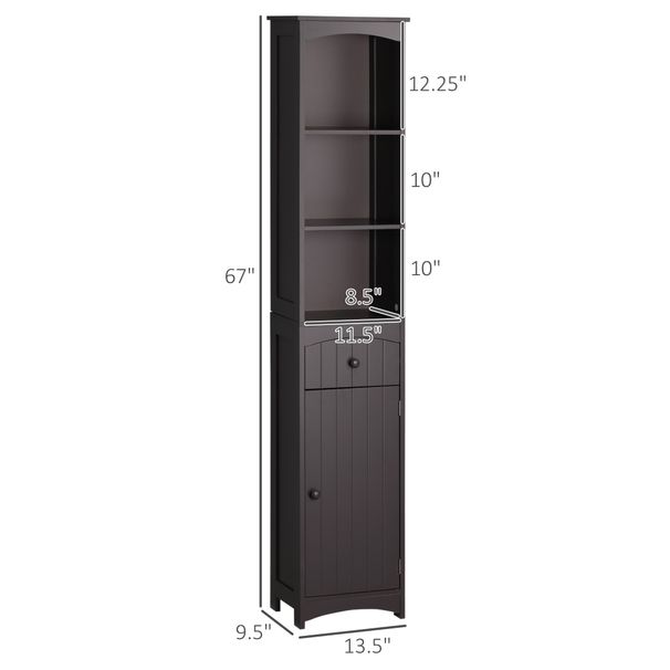 Bathroom Storage Cabinet, Free Standing Bathroom Storage Unit, Tall Linen Tower With 3-Tier Shelves And Drawer, Brown_maomaolike.com