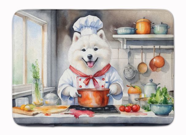 Samoyed The Chef Memory Foam Kitchen Mat Machine Washable Anti-Fatigue Mat Cushion Comfort Bath Mat Or Kitchen Rug_maomaolike.com