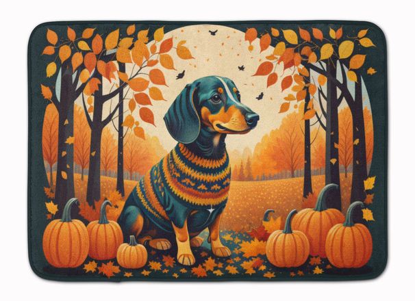 Dachshund Fall Memory Foam Kitchen Mat Machine Washable Anti-Fatigue Mat Cushion Comfort Bath Mat Or Kitchen Rug_maomaolike.com