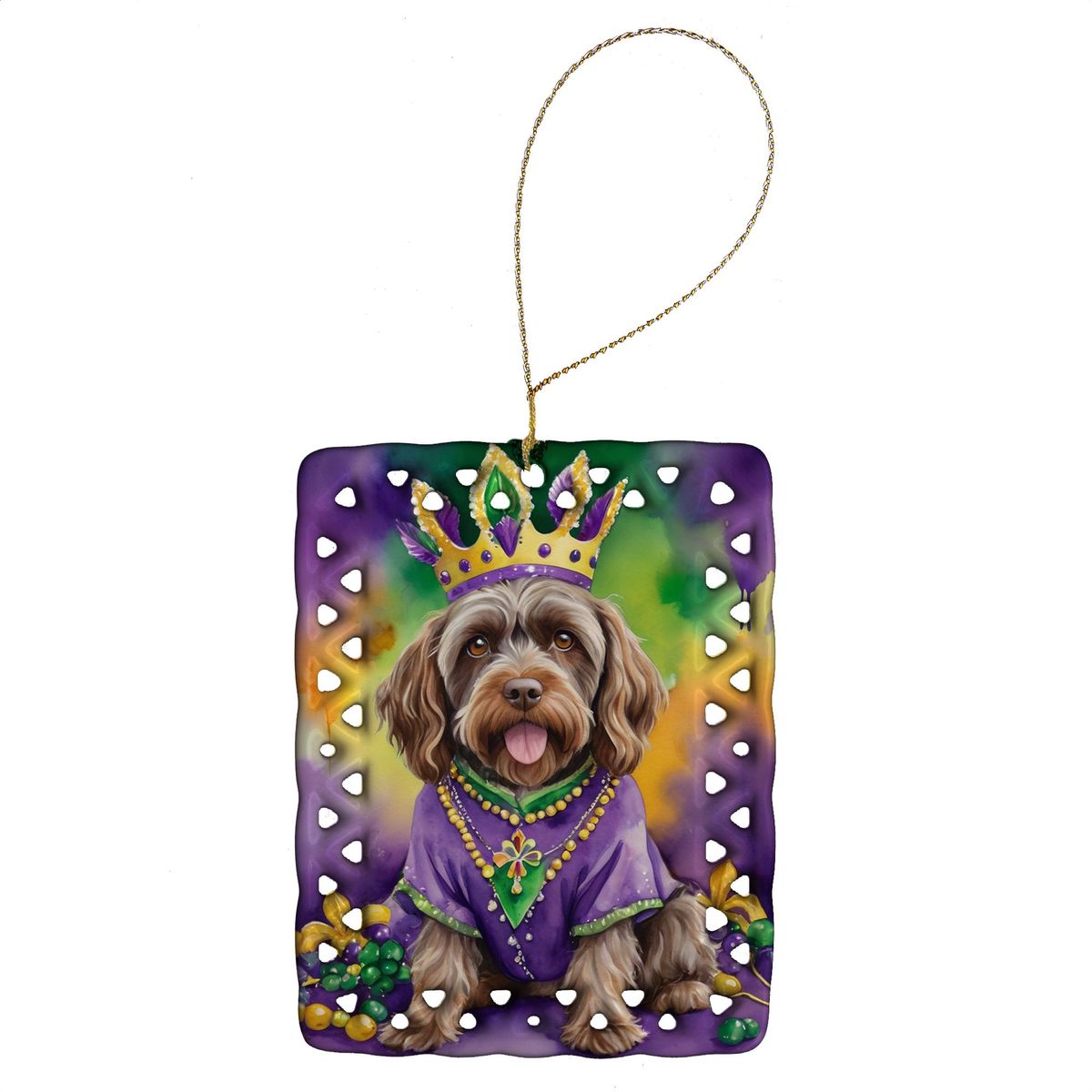 Wirehaired Pointing Griffon King Of Mardi Gras Porcelain Ornament Christmas Tree Hanging Decorations For Home Christmas Holiday, Rectangle, Gift, Multicolor_maomaolike.com