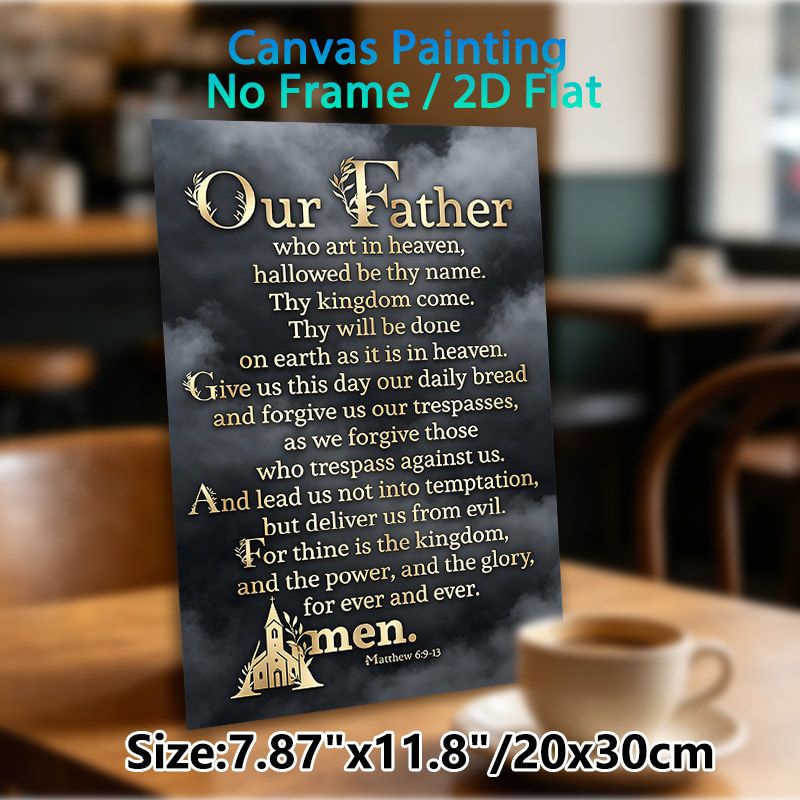 Our Father Prayer Painting Poster, Elegant Golden Script On Misty Dark Backdrop Poster, Inspirational Religious Verse Decor Ideal For Home, Church And_maomaolike.com