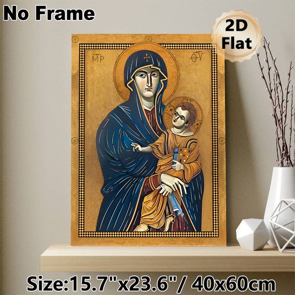 Religious Icon Virgin Mary And Child Painting Poster, Traditional Byzantine-style Sacred Figure Poster, Serene Spiritual Artwork Ideal For Home Prayer_maomaolike.com