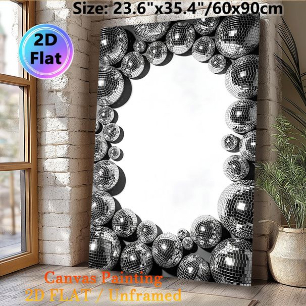 Disco Ball Painting Poster, Monochrome Glossy Mirrored Disco Balls Framed Poster, Brings Retro Party Vibe, Suitable For Living Room, Home Bar And_maomaolike.com