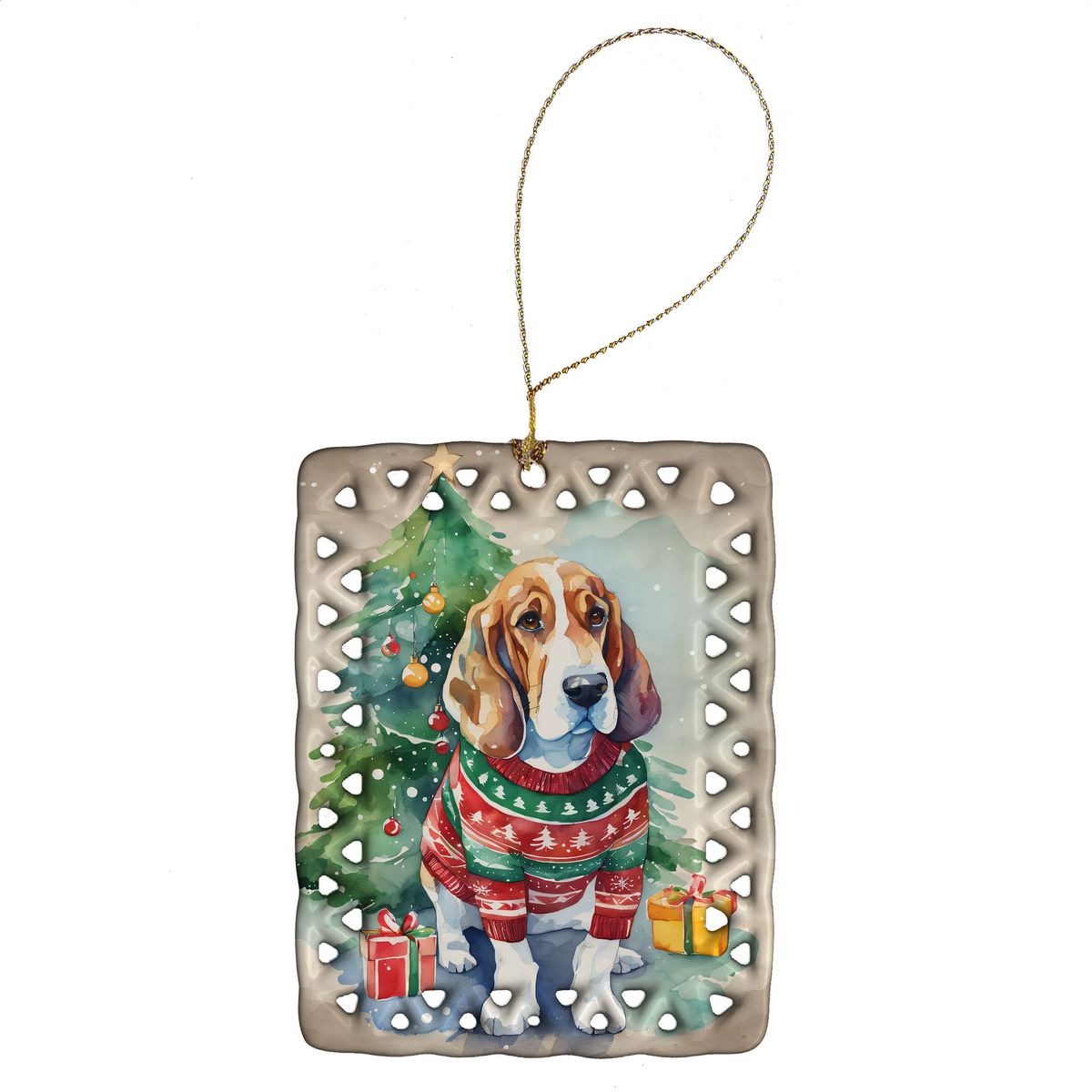 Basset Hound Christmas Porcelain Ornament Christmas Tree Hanging Decorations For Home Christmas Holiday, Rectangle, Gift, Multicolor_maomaolike.com