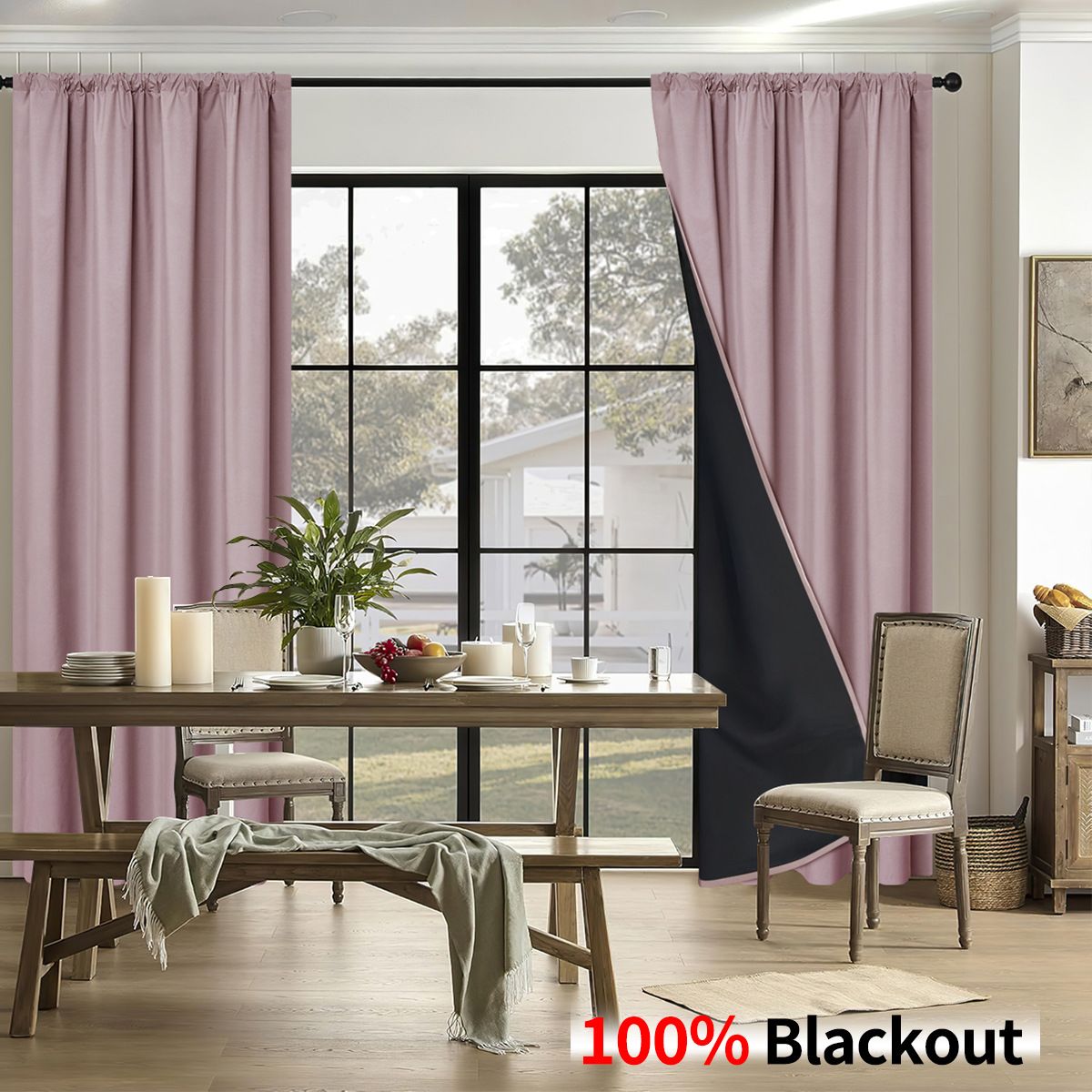 Rod-mounted, Fully Blackout Curtains For The Living Room, Sun-blocking._maomaolike.com