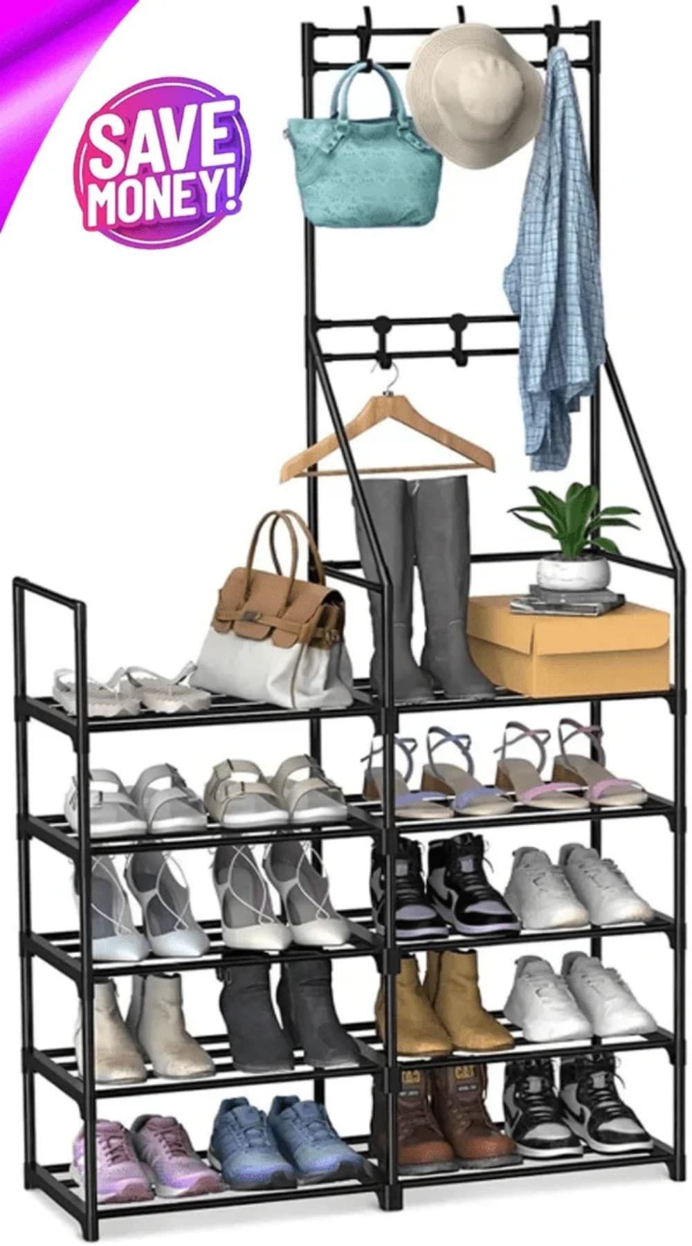 5-Tier Shoe Rack Shoe Storage Organizer, Freestanding Coat And Shoe Rack, 25-30 Pairs Shoe Shelf For Entryway Closet_maomaolike.com