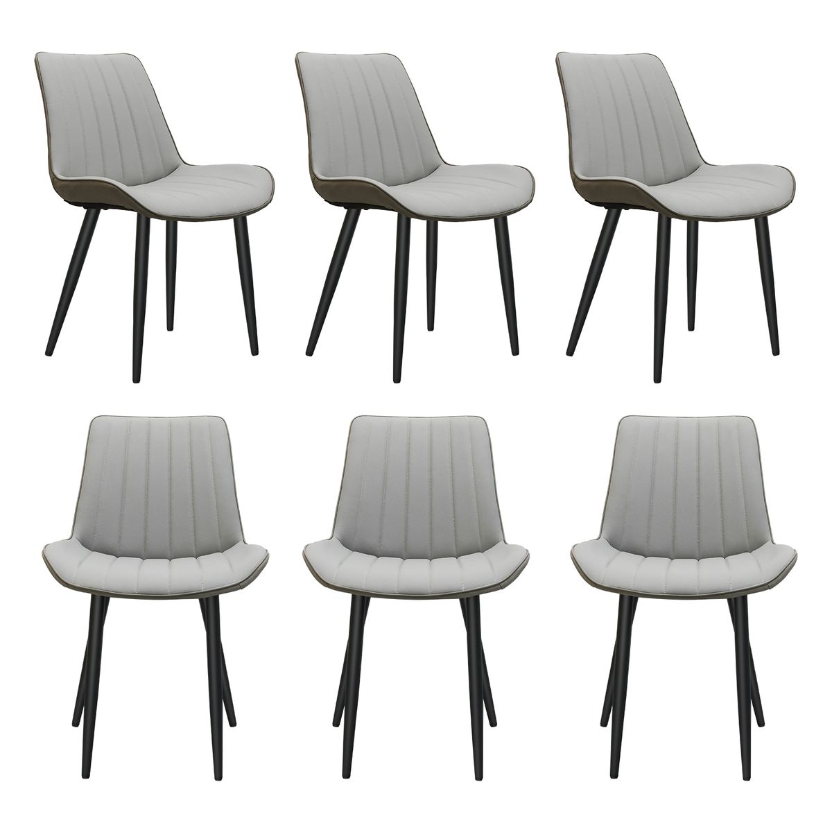 Light Grey & Dark Grey PU Leather Dining Chair With Metal Legs, Wave Pattern Upholstered Armless Chair Set Of 6 For Kitchen, Restaurant, Living, Meeting Room_maomaolike.com