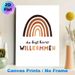 Bohemian Rainbow Welcome Painting Poster, Earthy-toned Minimalist Poster, Warm-hued Rainbow With Welcoming German Text, Inviting Decor Ideal For_maomaolike.com