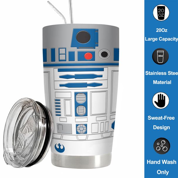 20Oz R2-D2 Robot Print Stainless Steel Vacuum Double Walled Insulated Tumbler With Straw And Lid Keep Cold Hot Drink Car_maomaolike.com