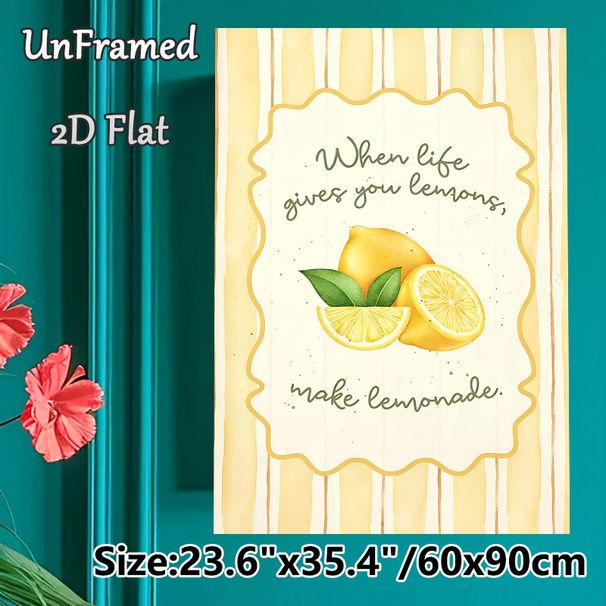 Lemon Themed Inspirational Quote Painting Poster, Soft Watercolor Lemon & Typography Poster, Warm Uplifting Decor Piece Suitable For Kitchen, Dining_maomaolike.com
