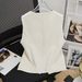 Women's Clothing fashion waist short vest jacket in summer high-end temperament V-neck white suit vest_maomaolike.com