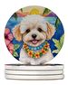 Maltipoo Luau Large Sandstone Coasters Pack Of 4 Absorbent Round Coasters Decor Gifts For Men Or Women, 4 In, Multicolor_maomaolike.com
