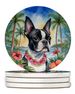 Boston Terrier Luau Large Sandstone Coasters Pack Of 4 Absorbent Round Coasters Decor Gifts For Men Or Women, 4 In, Multicolor_maomaolike.com