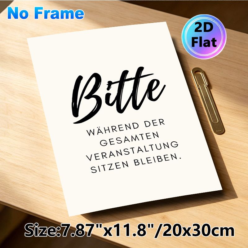 German "Please Remain Seated" Notice Painting Poster, Minimalist Black Typographic Poster, Clear Event Guidance For Event Halls, Auditoriums_maomaolike.com