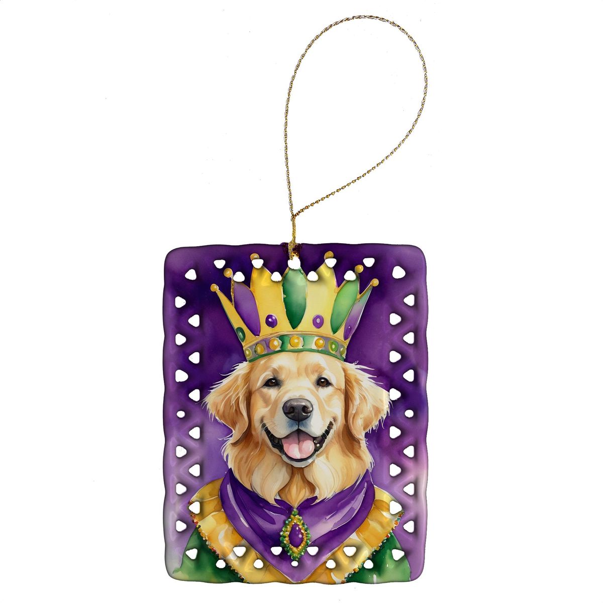 Golden Retriever King Of Mardi Gras Porcelain Ornament Christmas Tree Hanging Decorations For Home Christmas Holiday, Rectangle, Gift, Multicolor_maomaolike.com
