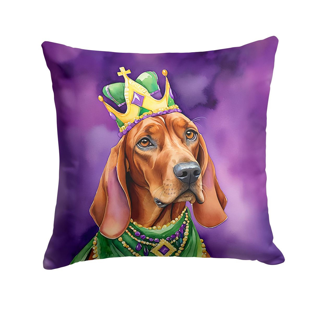 Redbone Coonhound King Of Mardi Gras Throw Pillow Machine Washable, Indoor Outdoor Decorative Pillow For Couch, Bed Or Patio, 18Hx18W_maomaolike.com
