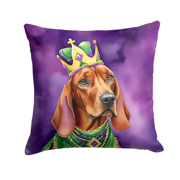 Redbone Coonhound King Of Mardi Gras Throw Pillow Machine Washable, Indoor Outdoor Decorative Pillow For Couch, Bed Or Patio, 18Hx18W_maomaolike.com