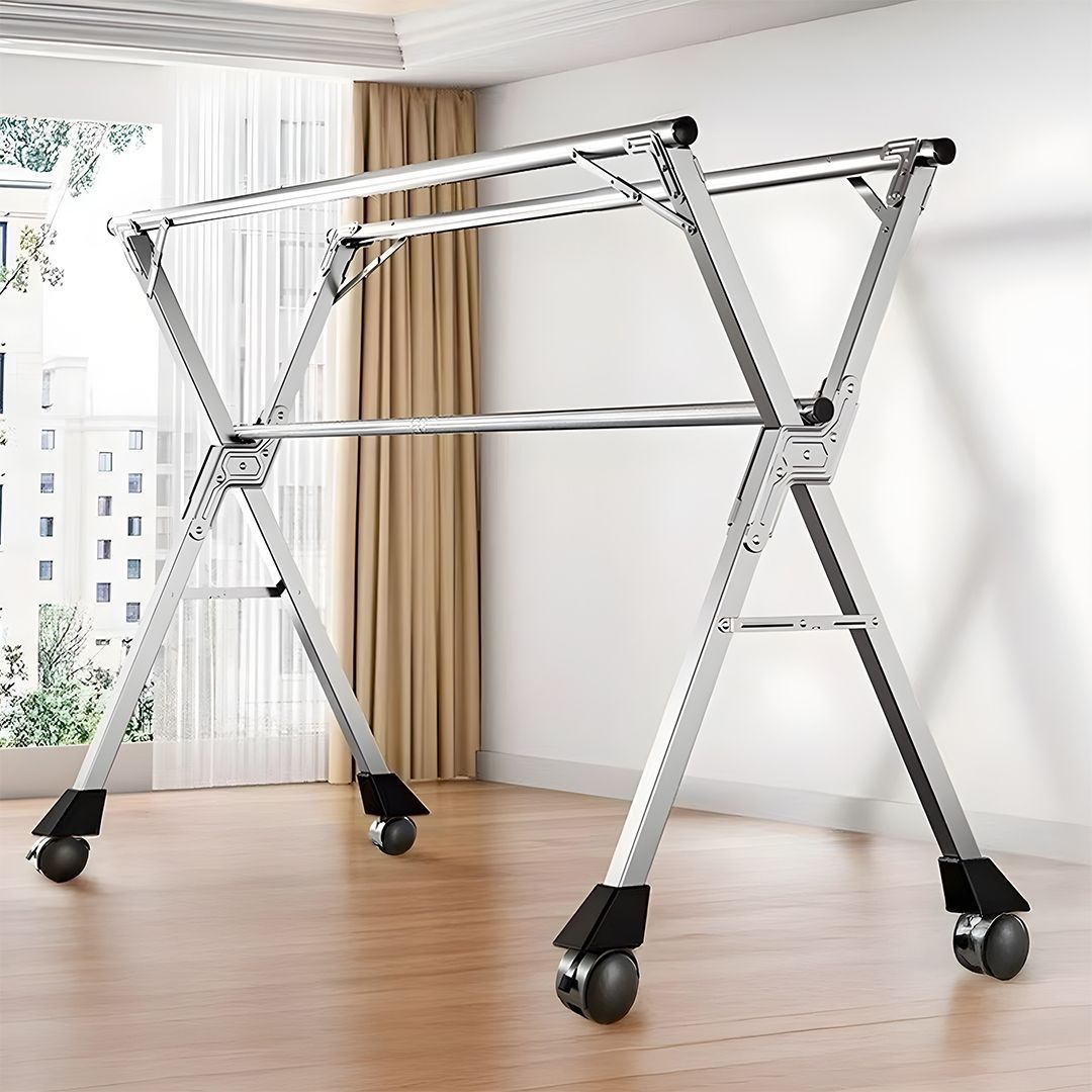 SOGA 2.4m Portable Standing Clothes Drying Rack Foldable Space-Saving Laundry Holder With Wheels_maomaolike.com