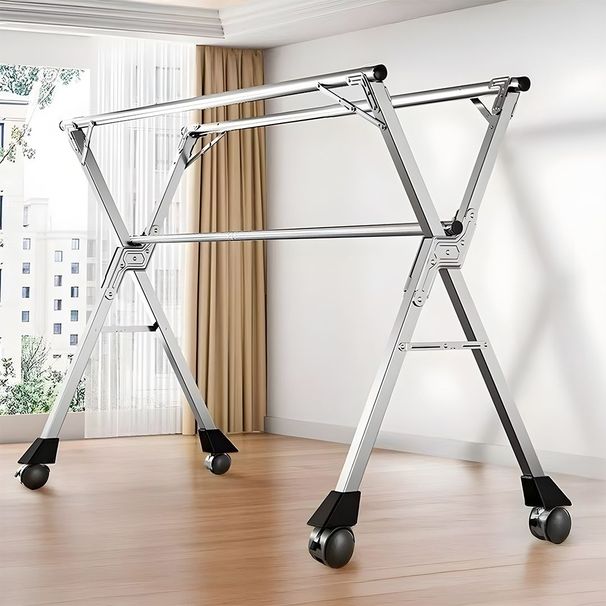 SOGA 2.4m Portable Standing Clothes Drying Rack Foldable Space-Saving Laundry Holder With Wheels_maomaolike.com