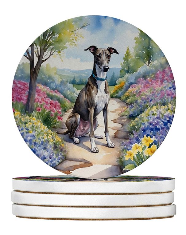 Greyhound Spring Path Large Sandstone Coasters Pack Of 4 Absorbent Round Coasters Decor Gifts For Men Or Women, 4 In, Multicolor_maomaolike.com