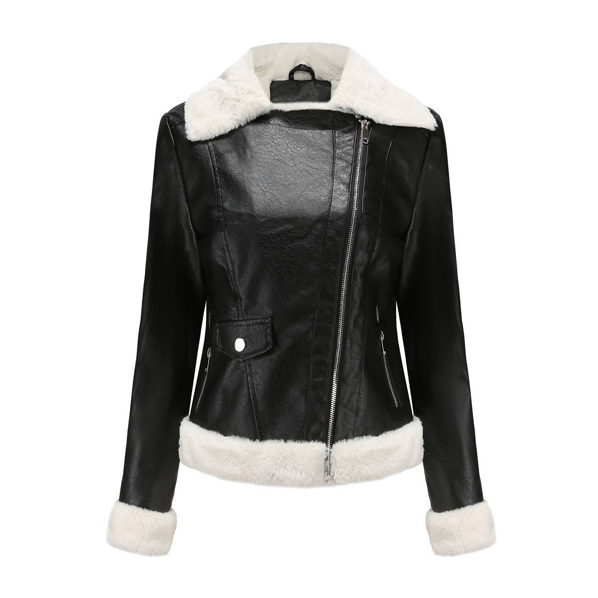 New Suede women's long-sleeved warm lapel jacket European and n commuter casual jacket_maomaolike.com