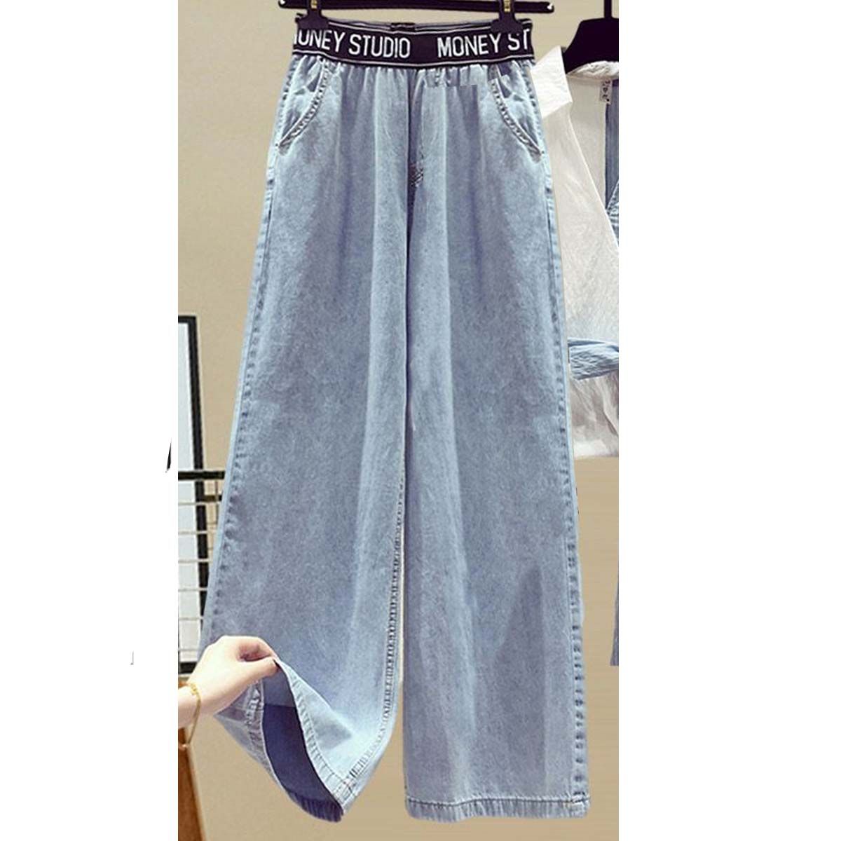 Women's clothing Summer suit for women new fashion fashionable flesh-covering slimming top high-waisted jeans two-piece set_maomaolike.com