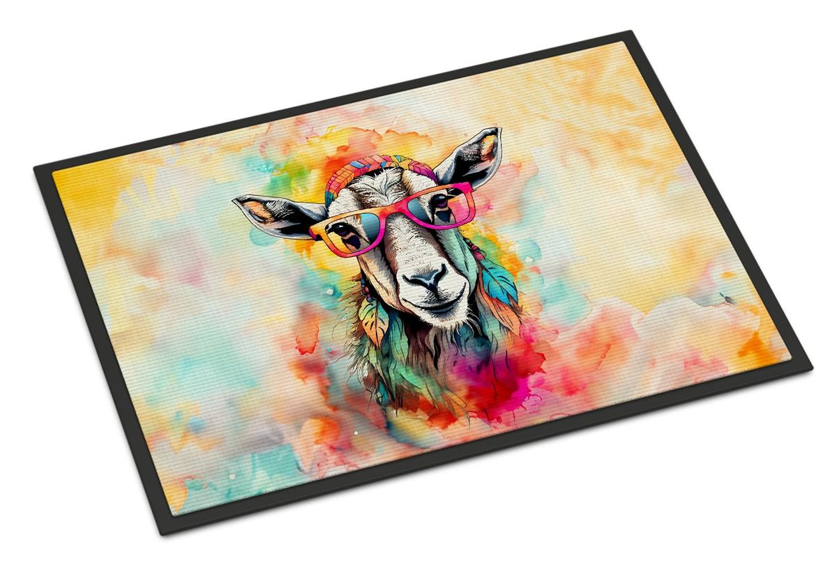 Hippie Animal Goat Doormat Front Door Mat Indoor Outdoor Rugs For Entryway, Non Slip Washable Low Pile, 24H X 36W_maomaolike.com