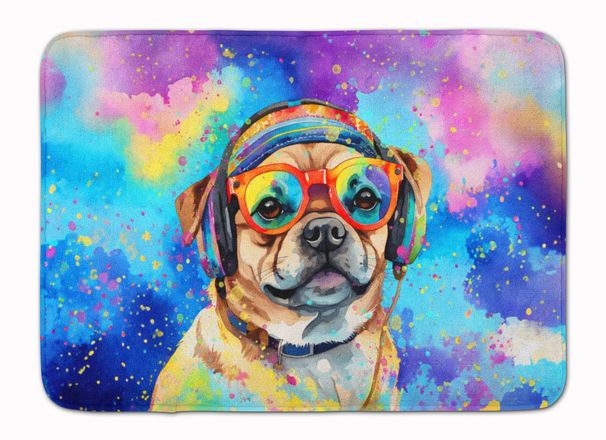 Pug Hippie Dawg Memory Foam Kitchen Mat Machine Washable Anti-Fatigue Mat Cushion Comfort Bath Mat Or Kitchen Rug_maomaolike.com