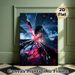 Anime Warrior Girl Painting Poster, Vibrant Shattered Glass Effect Anime Style Poster, Striking Dark-haired Warrior With Glowing Pink Blade_maomaolike.com