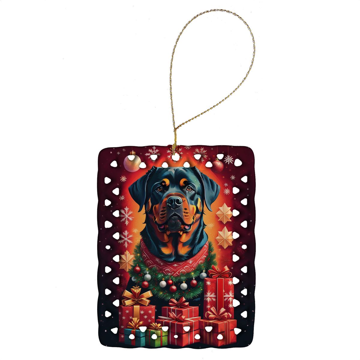 Rottweiler Holiday Christmas Porcelain Ornament Christmas Tree Hanging Decorations For Home Christmas Holiday, Rectangle, Gift, Multicolor_maomaolike.com