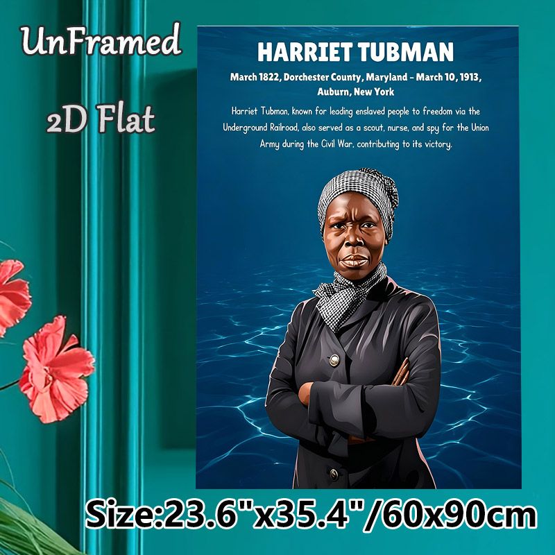 Harriet Tubman Historical Figure Painting Poster, Vivid Illustrated Portrait With Biographical Text Poster, Informative Historical Decor Ideal For_maomaolike.com