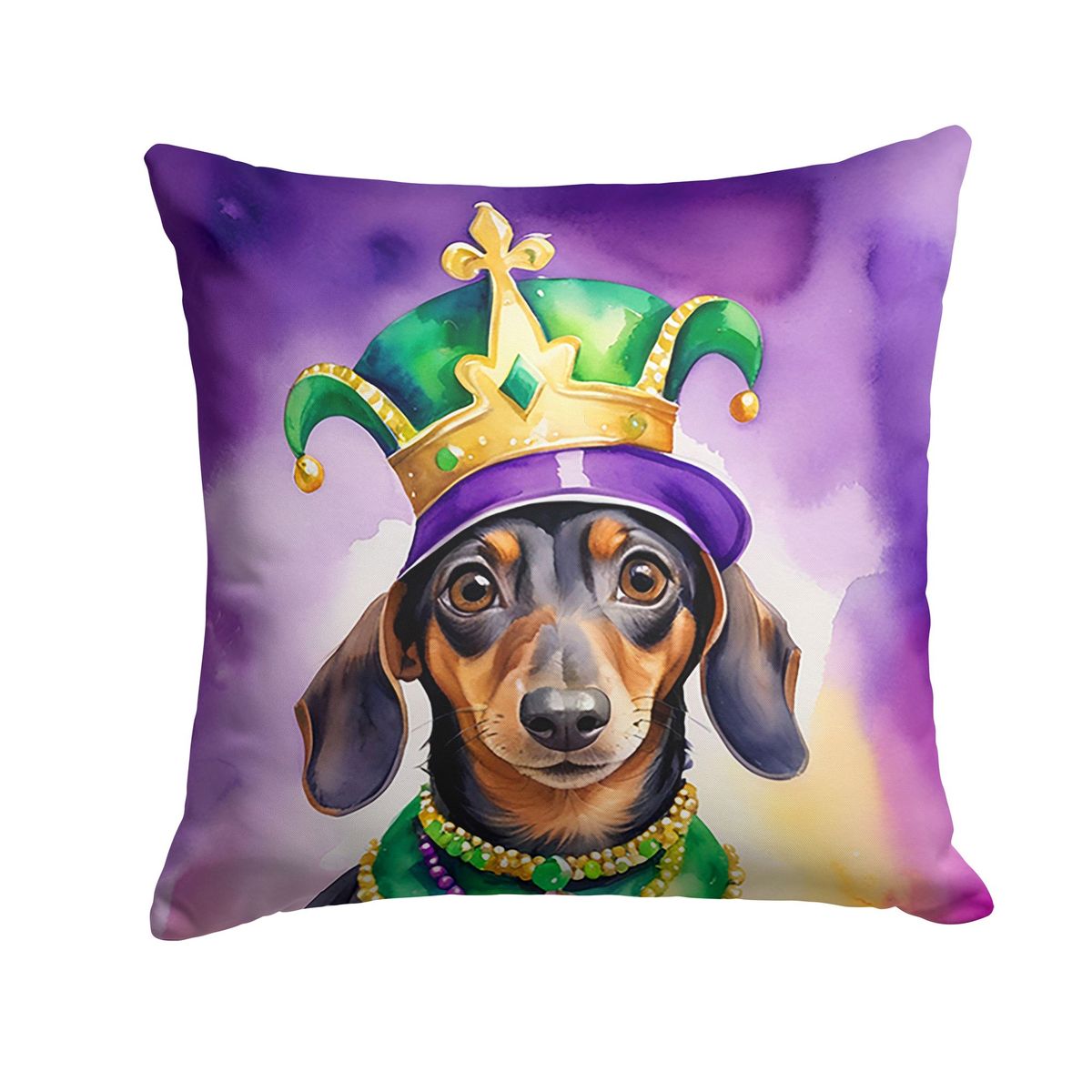 Dachshund King Of Mardi Gras Throw Pillow Machine Washable, Indoor Outdoor Decorative Pillow For Couch, Bed Or Patio, 14Hx14W_maomaolike.com
