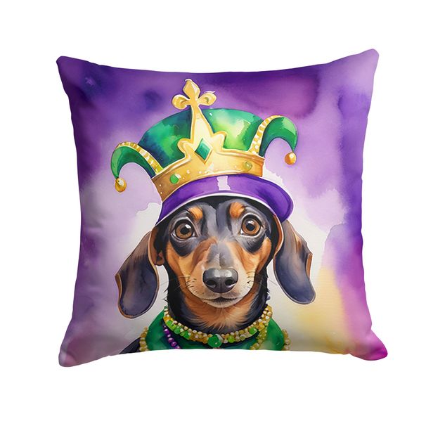 Dachshund King Of Mardi Gras Throw Pillow Machine Washable, Indoor Outdoor Decorative Pillow For Couch, Bed Or Patio, 14Hx14W_maomaolike.com