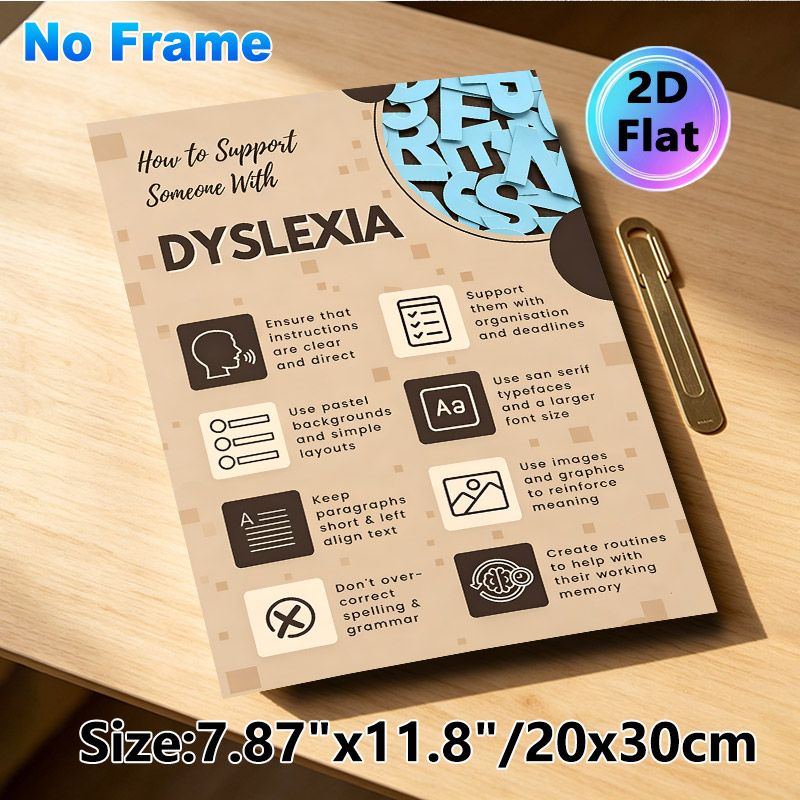 Dyslexia Support Guide Painting Poster, Warm-toned Structured Infographic Poster, Practical Dyslexia Assistance Tips Ideal For Office, Counseling And_maomaolike.com
